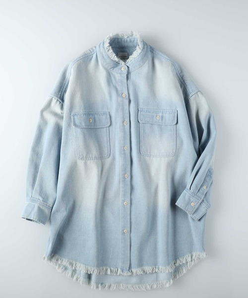 BACK NUMBER（バックナンバー）の「【BACK NUMBER】ダメージデニムシャツ（シャツ/ブラウス・レディース・ライトインディゴブルー・フリー）」の7枚目の写真