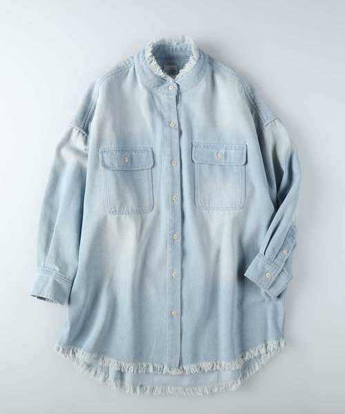 BACK NUMBER（バックナンバー）の「【BACK NUMBER】ダメージデニムシャツ（シャツ/ブラウス・レディース・ライトインディゴブルー・フリー）」の13枚目の写真