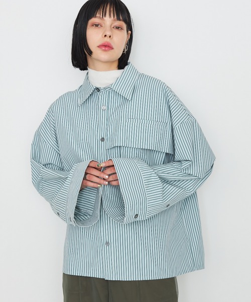 casane（カサネ）の「ドビーストライプワイドカフスシャツ（シャツ/ブラウス・レディース・グリーン/ピンク/ホワイト・FREE）」の12枚目の写真