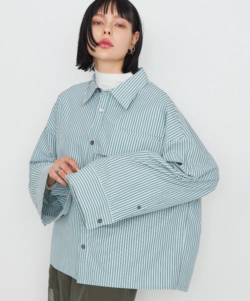 casane（カサネ）の「ドビーストライプワイドカフスシャツ（シャツ/ブラウス・レディース・グリーン/ピンク/ホワイト・FREE）」の17枚目の写真