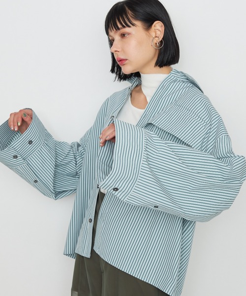 casane（カサネ）の「ドビーストライプワイドカフスシャツ（シャツ/ブラウス・レディース・グリーン/ピンク/ホワイト・FREE）」の11枚目の写真