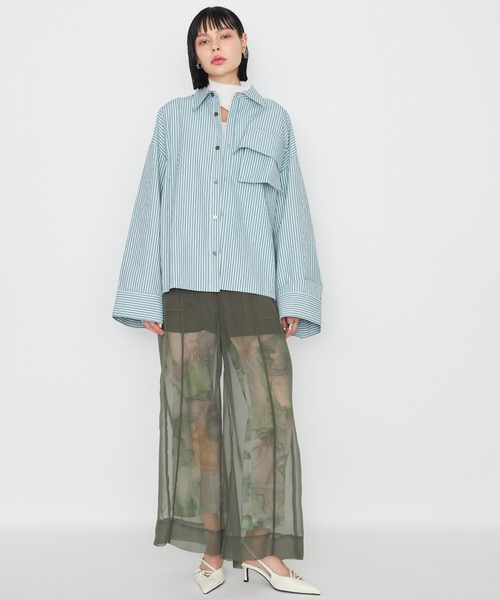 casane（カサネ）の「ドビーストライプワイドカフスシャツ（シャツ/ブラウス・レディース・グリーン/ピンク/ホワイト・FREE）」の14枚目の写真