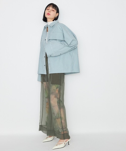 casane（カサネ）の「ドビーストライプワイドカフスシャツ（シャツ/ブラウス・レディース・グリーン/ピンク/ホワイト・FREE）」の16枚目の写真