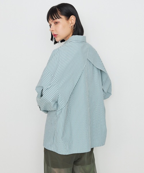 casane（カサネ）の「ドビーストライプワイドカフスシャツ（シャツ/ブラウス・レディース・グリーン/ピンク/ホワイト・FREE）」の8枚目の写真