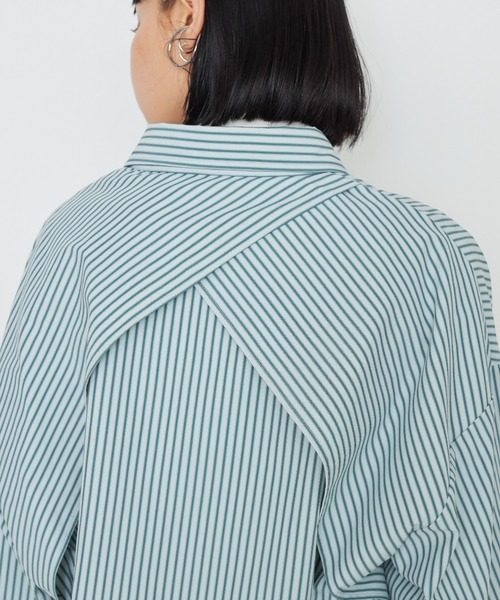 casane（カサネ）の「ドビーストライプワイドカフスシャツ（シャツ/ブラウス・レディース・グリーン/ピンク/ホワイト・FREE）」の6枚目の写真