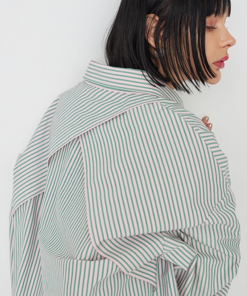 casane（カサネ）の「ドビーストライプワイドカフスシャツ（シャツ/ブラウス・レディース・グリーン/ピンク/ホワイト・FREE）」の21枚目の写真