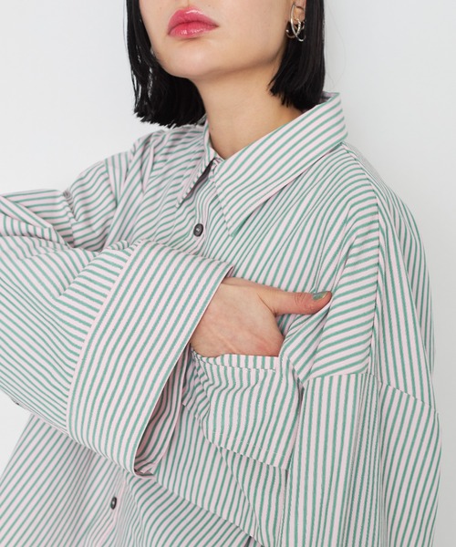 casane（カサネ）の「ドビーストライプワイドカフスシャツ（シャツ/ブラウス・レディース・グリーン/ピンク/ホワイト・FREE）」の19枚目の写真