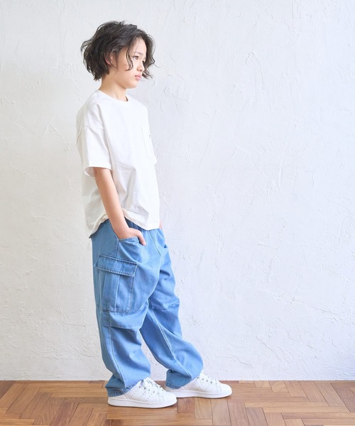 coca（coca）（コカ）の「キッズ ポケット付きビッグコットンTシャツ（Tシャツ/カットソー・キッズ・ブラック/ブルー/ベージュ/ホワイト・110/120/130/140）」の6枚目の写真