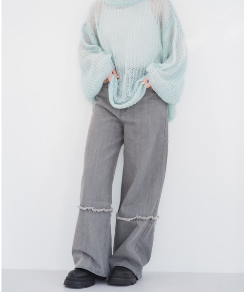 IROHANI（イロハニ）の「切り替えワイドデニムパンツ（デニムパンツ・レディース・ブラック/グレー・FREE）」の3枚目の写真