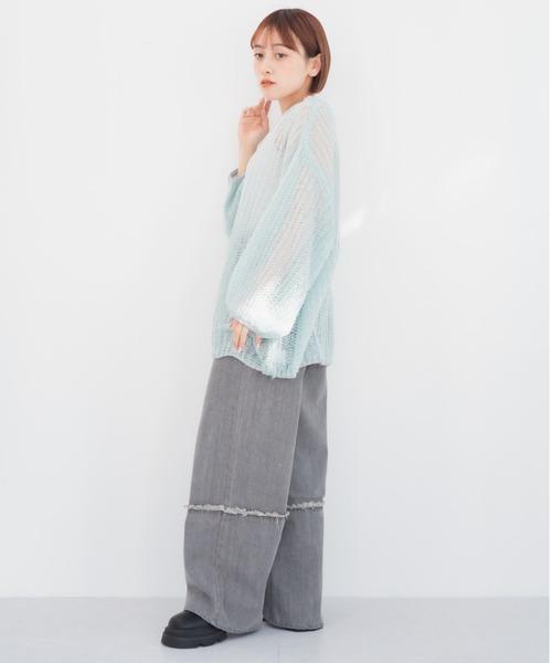 IROHANI（イロハニ）の「切り替えワイドデニムパンツ（デニムパンツ・レディース・ブラック/グレー・FREE）」の9枚目の写真