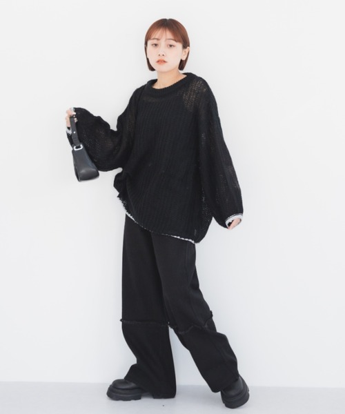 IROHANI（イロハニ）の「切り替えワイドデニムパンツ（デニムパンツ・レディース・ブラック/グレー・FREE）」の11枚目の写真