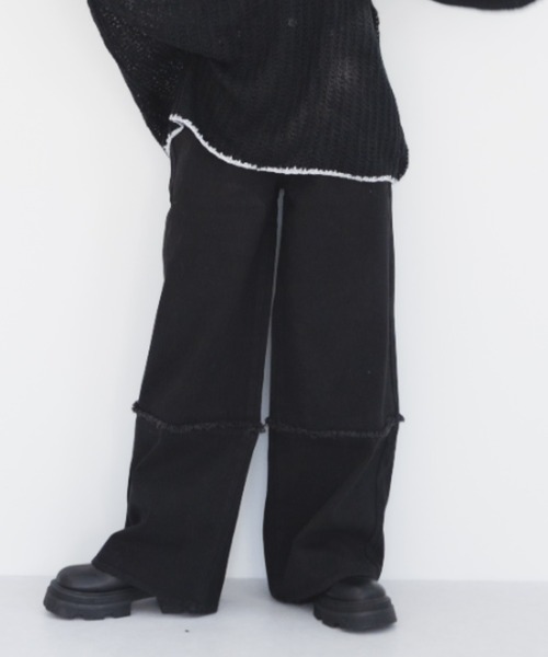 IROHANI（イロハニ）の「切り替えワイドデニムパンツ（デニムパンツ・レディース・ブラック/グレー・FREE）」の5枚目の写真