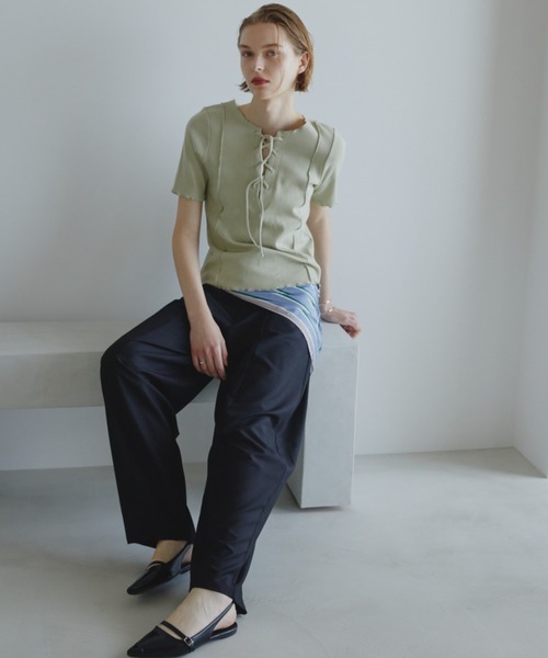 Aunt Marie's(アントマリーズ)の「2WAYレースアップハーフスリーブトップス(Tシャツ/カットソー・レディース・ブラック/ホワイト/ネイビー/ライトグリーン/ピンク・FREE)」の11枚目の写真