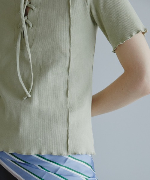 Aunt Marie's(アントマリーズ)の「2WAYレースアップハーフスリーブトップス(Tシャツ/カットソー・レディース・ブラック/ホワイト/ネイビー/ライトグリーン/ピンク・FREE)」の7枚目の写真