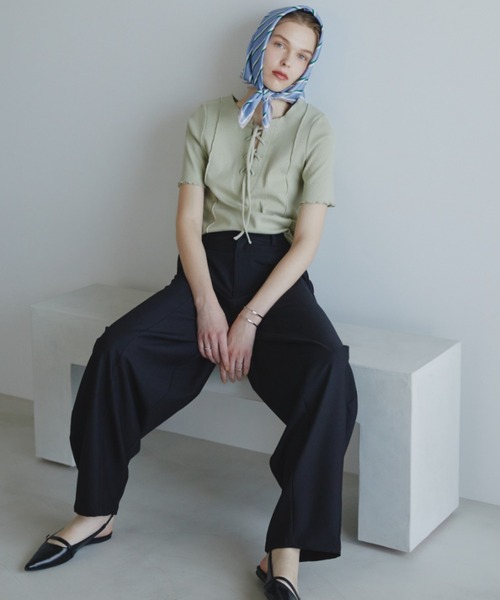 Aunt Marie's(アントマリーズ)の「2WAYレースアップハーフスリーブトップス(Tシャツ/カットソー・レディース・ブラック/ホワイト/ネイビー/ライトグリーン/ピンク・FREE)」の13枚目の写真