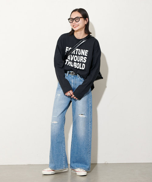 JOURNAL STANDARD（ジャーナルスタンダード）の「《追加》ラウンドヘムロゴロングスリーブ（Tシャツ/カットソー・レディース・ブラック系その他/ホワイト/グレー・FREE）」の4枚目の写真