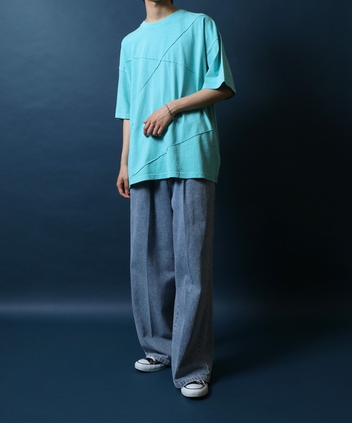 ANPAS(アンパス)の「Pigment Oversized Pintuck T-Shirt/ピグメント加工 オーバーサイズ ピンタック Tシャツ ストリート 半袖Tシャツ レディース メンズ(Tシャツ/カットソー・メンズ・レッド/ターコイズブルー/アイボリー/ブラック・M/L)」の17枚目の写真
