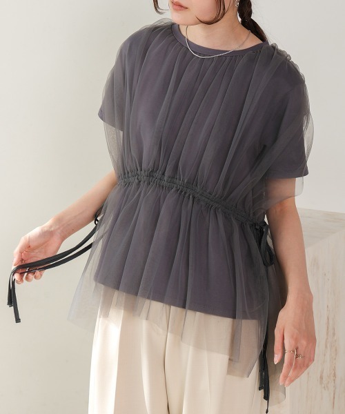 Bab（バブ）の「チュールドッキングギャザーカットソー（Tシャツ/カットソー・レディース・杢グレー/チャコールグレー/アイボリー/ベージュ・FREE）」の13枚目の写真
