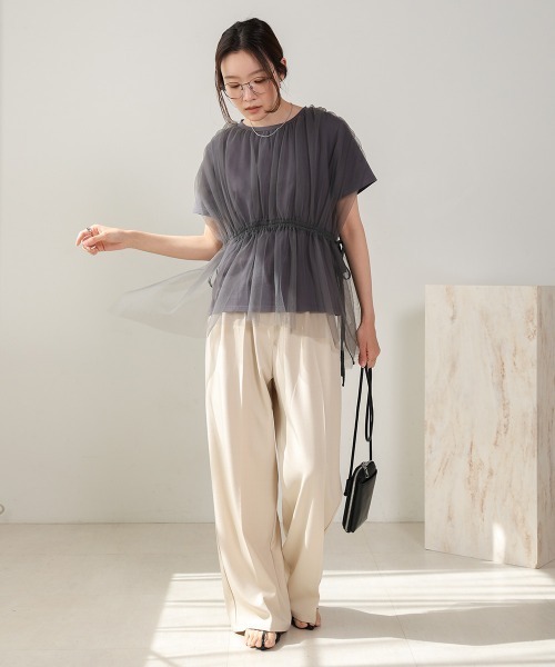 Bab（バブ）の「チュールドッキングギャザーカットソー（Tシャツ/カットソー・レディース・杢グレー/チャコールグレー/アイボリー/ベージュ・FREE）」の14枚目の写真