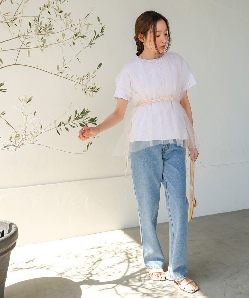 Bab（バブ）の「チュールドッキングギャザーカットソー（Tシャツ/カットソー・レディース・杢グレー/チャコールグレー/アイボリー/ベージュ・FREE）」の20枚目の写真