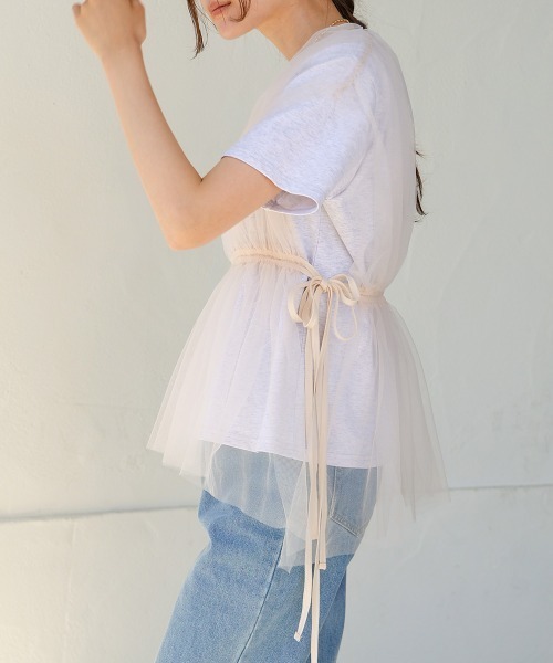 Bab（バブ）の「チュールドッキングギャザーカットソー（Tシャツ/カットソー・レディース・杢グレー/チャコールグレー/アイボリー/ベージュ・FREE）」の21枚目の写真
