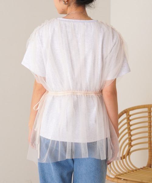 Bab（バブ）の「チュールドッキングギャザーカットソー（Tシャツ/カットソー・レディース・杢グレー/チャコールグレー/アイボリー/ベージュ・FREE）」の5枚目の写真