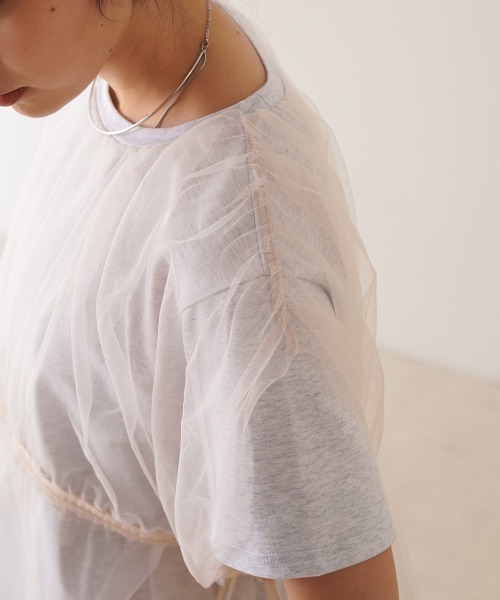 Bab（バブ）の「チュールドッキングギャザーカットソー（Tシャツ/カットソー・レディース・杢グレー/チャコールグレー/アイボリー/ベージュ・FREE）」の7枚目の写真