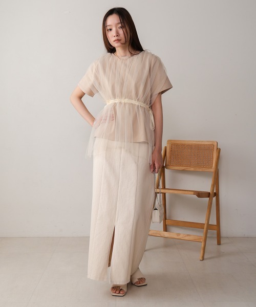 Bab（バブ）の「チュールドッキングギャザーカットソー（Tシャツ/カットソー・レディース・杢グレー/チャコールグレー/アイボリー/ベージュ・FREE）」の12枚目の写真