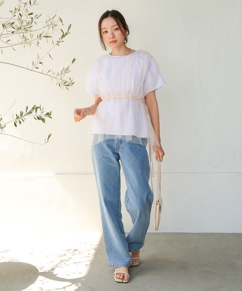 Bab（バブ）の「チュールドッキングギャザーカットソー（Tシャツ/カットソー・レディース・杢グレー/チャコールグレー/アイボリー/ベージュ・FREE）」の10枚目の写真