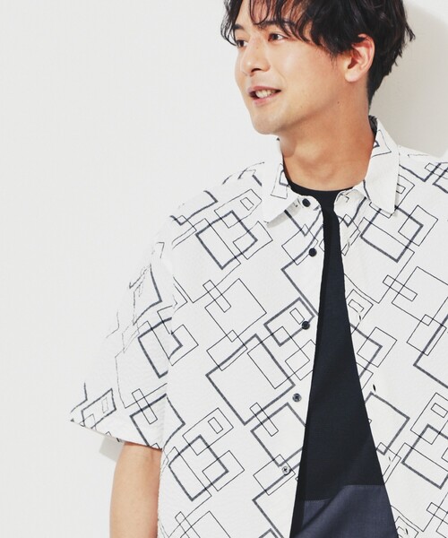 THE SHOP TK （ザ ショップ ティーケー ）の「◆シアサッカーメッシュシャツ（シャツ/ブラウス・メンズ・ホワイト系8/ブラック系5/オリーブ/ブラック・04/03/02）」の2枚目の写真