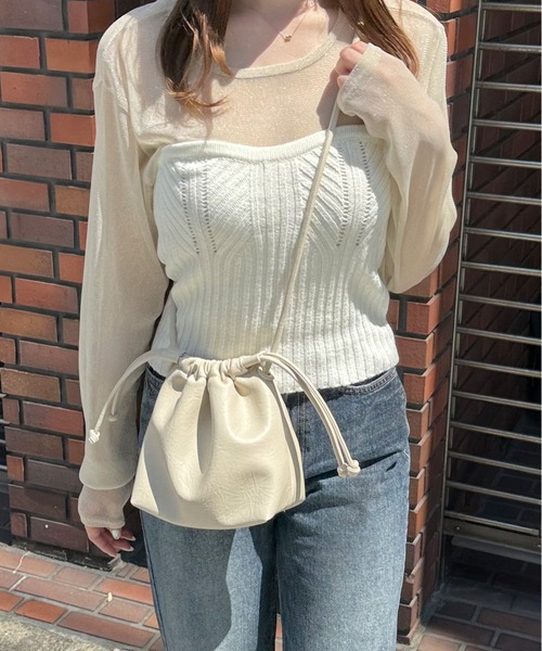 LE MORE（リモア）の「エコレザー巾着ショルダーバッグ（ショルダーバッグ・レディース・ブラック/アイボリー/シルバー・FREE）」の8枚目の写真