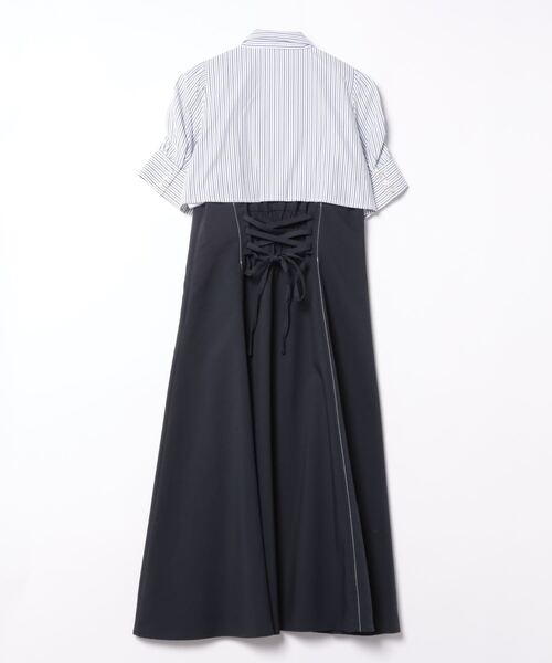 SWINGLE（スウィングル）の「五分袖ストライプボウタイシャツレイヤードワンピース（ワンピース・レディース・ブルー系その他5/ホワイト系その他6/パープル系その他5・FREE）」の4枚目の写真