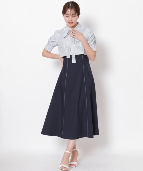 SWINGLE（スウィングル）の「五分袖ストライプボウタイシャツレイヤードワンピース（ワンピース・レディース・ブルー系その他5/ホワイト系その他6/パープル系その他5・FREE）」の6枚目の写真