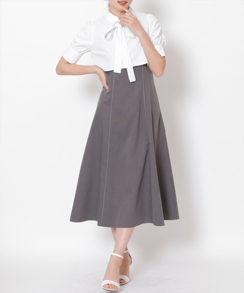 SWINGLE（スウィングル）の「五分袖ストライプボウタイシャツレイヤードワンピース（ワンピース・レディース・ブルー系その他5/ホワイト系その他6/パープル系その他5・FREE）」の9枚目の写真