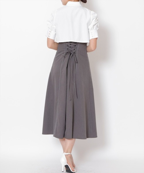 SWINGLE（スウィングル）の「五分袖ストライプボウタイシャツレイヤードワンピース（ワンピース・レディース・ブルー系その他5/ホワイト系その他6/パープル系その他5・FREE）」の10枚目の写真