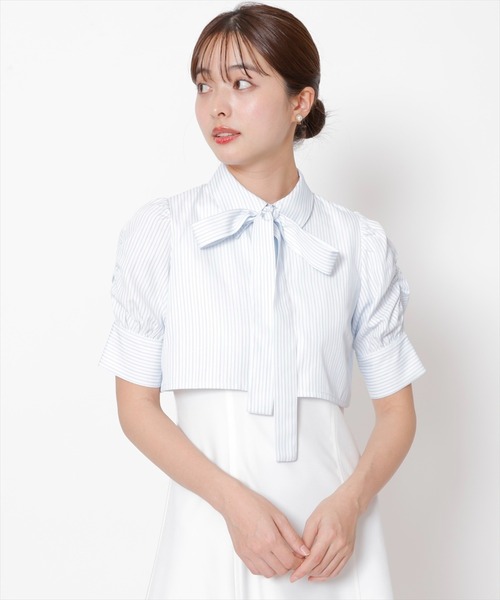 SWINGLE（スウィングル）の「五分袖ストライプボウタイシャツレイヤードワンピース（ワンピース・レディース・ブルー系その他5/ホワイト系その他6/パープル系その他5・FREE）」の16枚目の写真