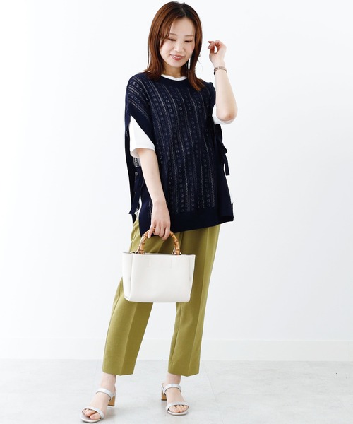 BELLUNA PLUS(ベルーナ)の「サイドリボン透かし編ベストアンサンブル(アンサンブル・レディース・ネイビー/セージグリーン/ライトベージュ・MEDIUM/LARGE/X-LARGE)」の9枚目の写真