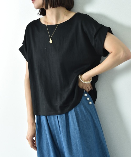 INTERPLANET（インタープラネット）の「【接触冷感】カノコ袖ロールアップＢＡＣＫゴールドホックプルオーバー（Tシャツ/カットソー・レディース・ブルー/オフホワイト/ブラック・FREE）」の4枚目の写真