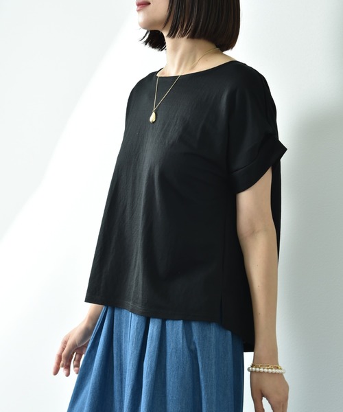 INTERPLANET（インタープラネット）の「【接触冷感】カノコ袖ロールアップＢＡＣＫゴールドホックプルオーバー（Tシャツ/カットソー・レディース・ブルー/オフホワイト/ブラック・FREE）」の6枚目の写真