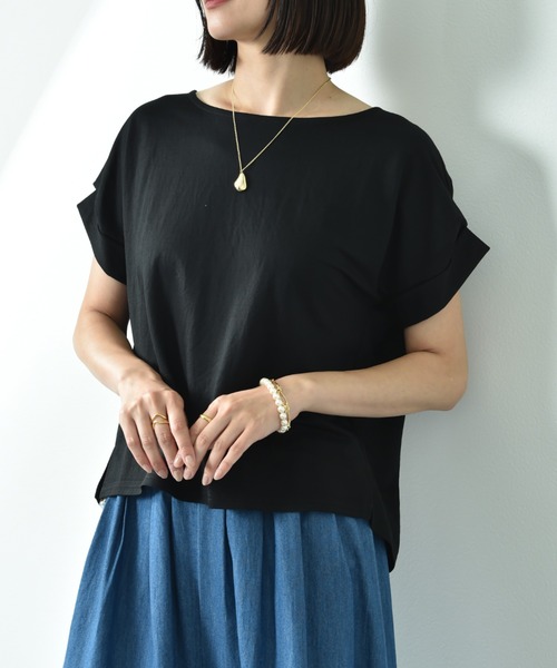 INTERPLANET（インタープラネット）の「【接触冷感】カノコ袖ロールアップＢＡＣＫゴールドホックプルオーバー（Tシャツ/カットソー・レディース・ブルー/オフホワイト/ブラック・FREE）」の7枚目の写真