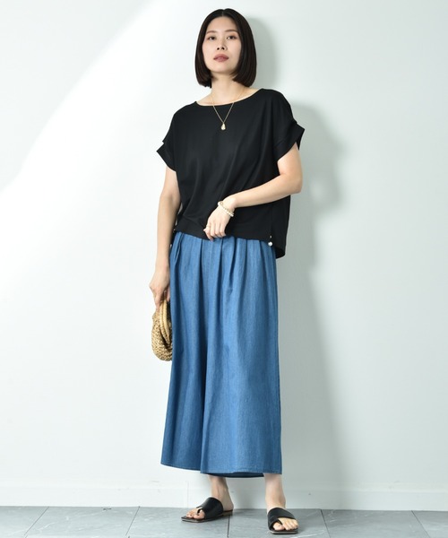 INTERPLANET（インタープラネット）の「【接触冷感】カノコ袖ロールアップＢＡＣＫゴールドホックプルオーバー（Tシャツ/カットソー・レディース・ブルー/オフホワイト/ブラック・FREE）」の12枚目の写真