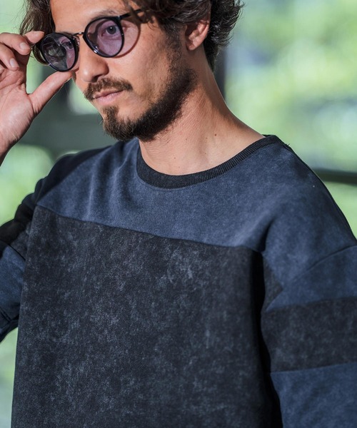 Magine（マージン）の「mt9105-Pigment processing & switching design short-sleeve sweatshirt Tシャツ（Tシャツ/カットソー・メンズ・サックスブルー系/ブラック×ブルー/グレー系その他・44/46/48）」の2枚目の写真