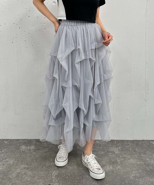 archives（アルシーヴ）の「タックチュールスカート（スカート・レディース・ブラック/オフホワイト/グレー・MEDIUM）」の3枚目の写真