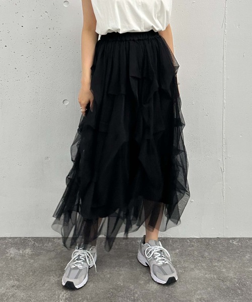 archives（アルシーヴ）の「タックチュールスカート（スカート・レディース・ブラック/オフホワイト/グレー・MEDIUM）」の2枚目の写真