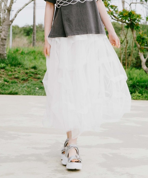 archives（アルシーヴ）の「タックチュールスカート（スカート・レディース・ブラック/オフホワイト/グレー・MEDIUM）」の4枚目の写真
