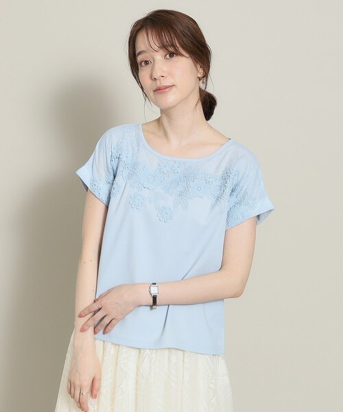 ITS'DEMO(イッツデモ)の「◆【肌触りさらり/手洗い可】フロントレースプルオーバー(Tシャツ/カットソー・レディース・パープル/ブラック/サックスブルー/オフホワイト・00)」の3枚目の写真