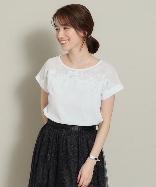 ITS'DEMO(イッツデモ)の「◆【肌触りさらり/手洗い可】フロントレースプルオーバー(Tシャツ/カットソー・レディース・パープル/ブラック/サックスブルー/オフホワイト・00)」の15枚目の写真