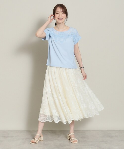 ITS'DEMO(イッツデモ)の「◆【肌触りさらり/手洗い可】フロントレースプルオーバー(Tシャツ/カットソー・レディース・パープル/ブラック/サックスブルー/オフホワイト・00)」の5枚目の写真