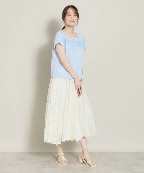 ITS'DEMO(イッツデモ)の「◆【肌触りさらり/手洗い可】フロントレースプルオーバー(Tシャツ/カットソー・レディース・パープル/ブラック/サックスブルー/オフホワイト・00)」の6枚目の写真