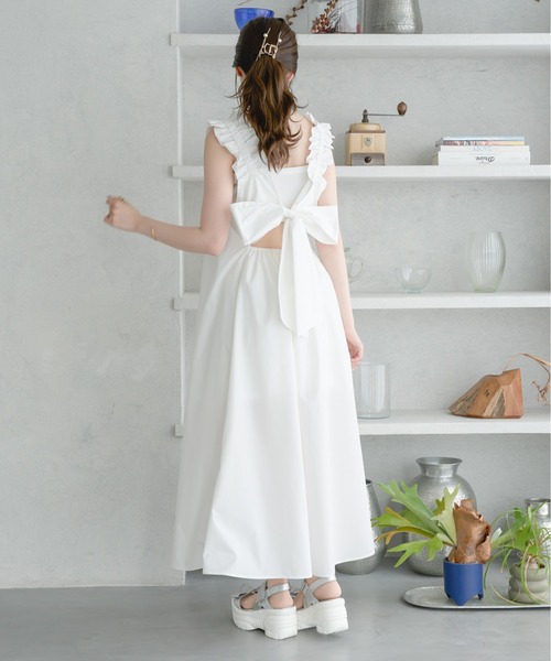 セール】back ribbon flare shirt dress / バックリボンフレア